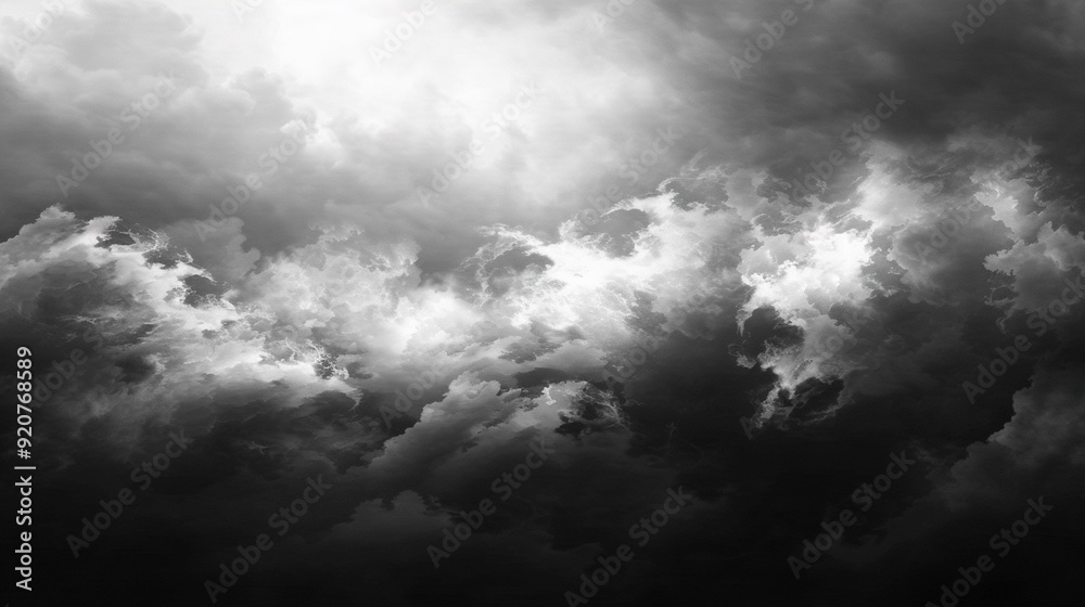 A monochrome image of a cloudy sky featuring two planes in the foreground A monochrome image of a cloudy sky featuring two planes in the foreground