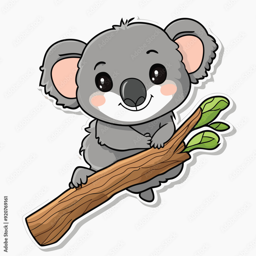 Fototapeta premium Cute Koala Hanging On Tree Cartoon Vector Icon Illustration 