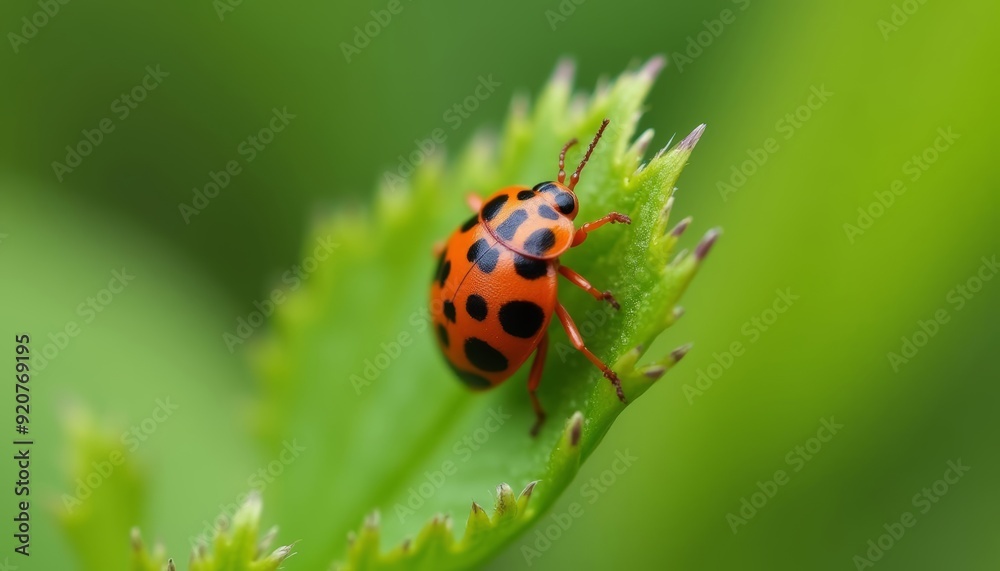 Natures vibrant beauty A ladybug on a leafy green stage Natures vibrant beauty A ladybug on a leafy green stage