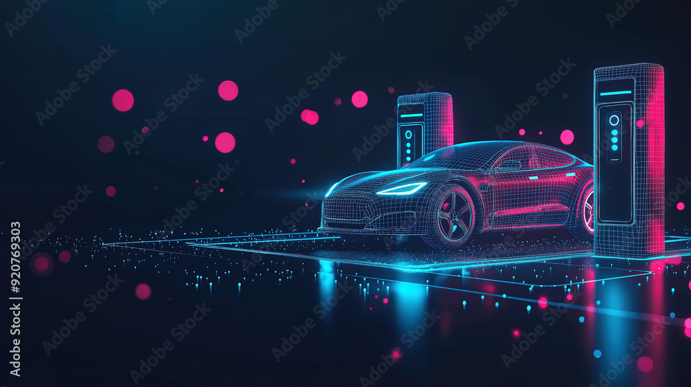 cars are charging at the charging station, futuristic and technological illustration cars are charging at the charging station, futuristic and technological illustration