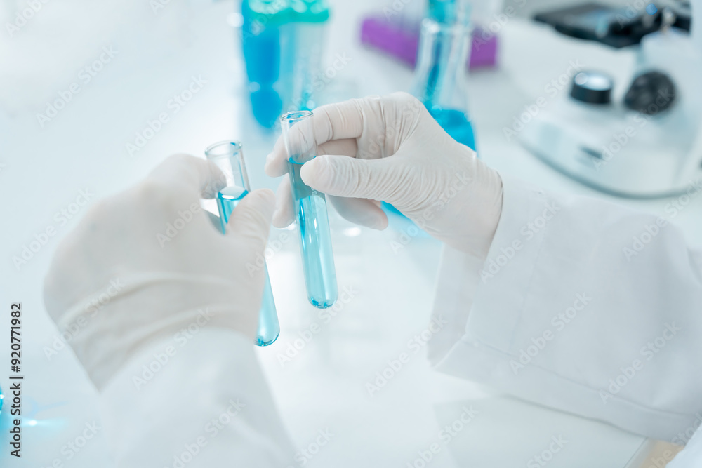 Scientist analyze biochemical sample in advanced scientific laboratory. Medical professional check chemical mix microbiological developmental of viral. Biotechnology research in science lab. cosmetic Scientist analyze biochemical sample in advanced scientific laboratory. Medical professional check chemical mix microbiological developmental of viral. Biotechnology research in science lab. cosmetic