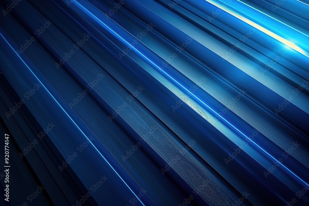Fototapeta premium Abstract blue geometric background with glowing lines.