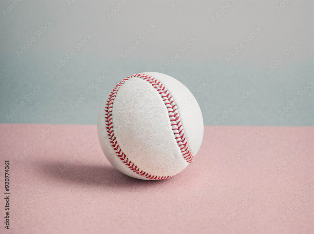 A baseball is sitting on a pink surface A baseball is sitting on a pink surface