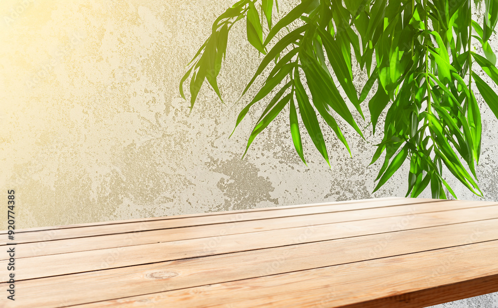 Obraz premium empty table interior space of a bright room with a soft shadow from the window. 3D illustration.