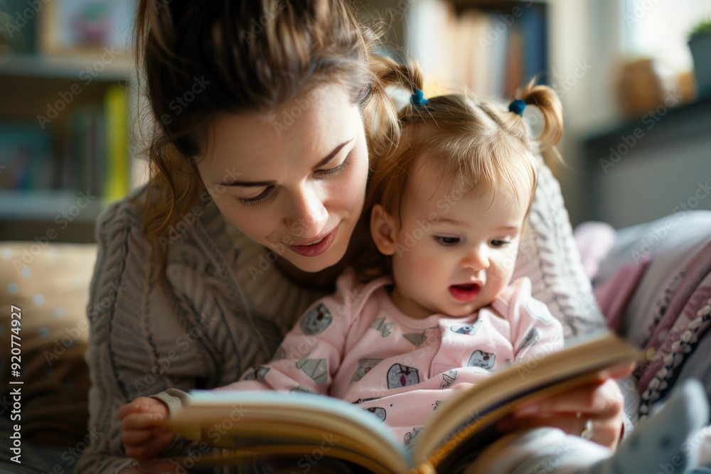 A joyful mother reads a book with her delighted daughter in bed, surrounded by a cozy bedroom setting that emphasizes family bonding, comfort, and early education. A joyful mother reads a book with her delighted daughter in bed, surrounded by a cozy bedroom setting that emphasizes family bonding, comfort, and early education.