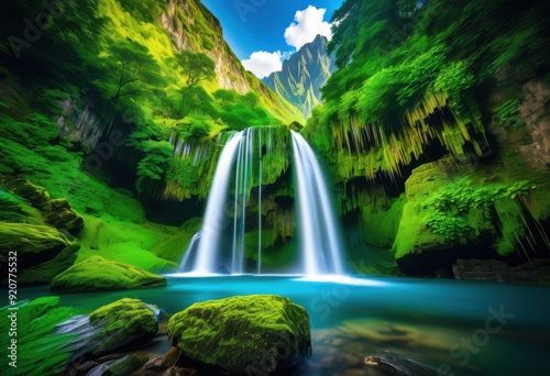 vibrant landscapes showcasing breathtaking natural wonders lush majestic serene waterfalls stunning colors, aesthetic, backdrop, beauty, biome, cliff