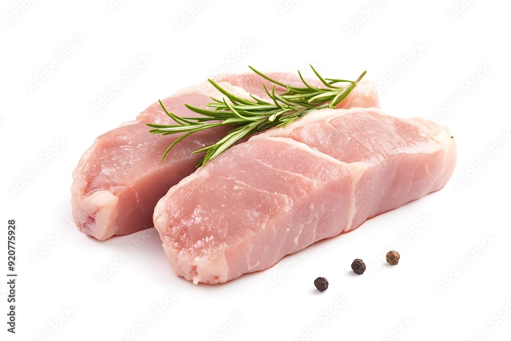 Raw Pork Chops with Rosemary and Peppercorns. Raw Pork Chops with Rosemary and Peppercorns.