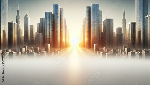Sunrise in City with Skyscrapers Silhouetting the Morning Sky