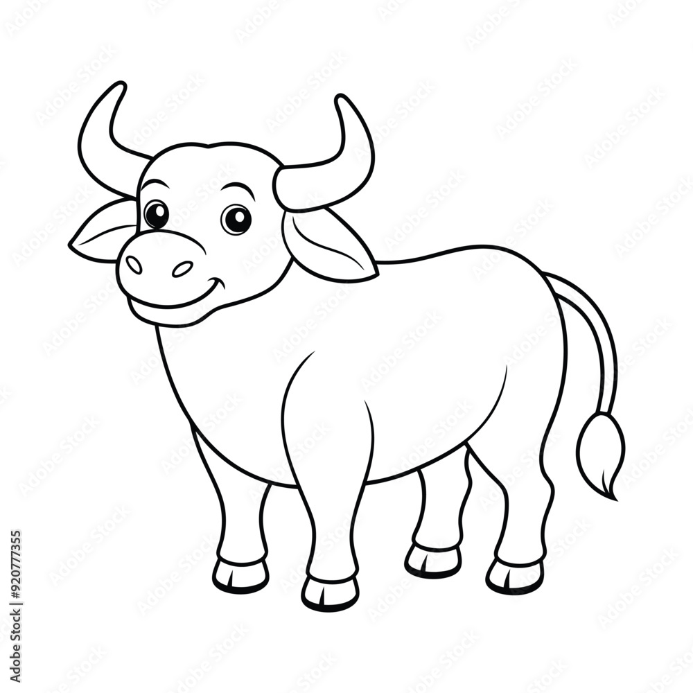 African buffalo Outline Design, African buffalo Clipart, Cute Baby African buffalo illustration in black and white
