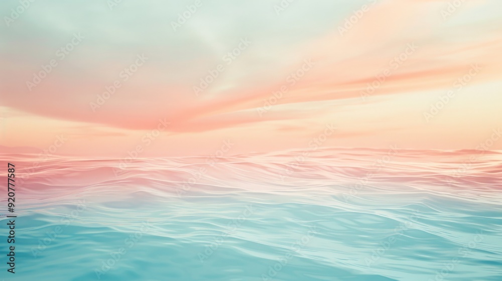 Obraz premium A serene and calming scene of ocean waves with soft pastel hues in the sky, blending seamlessly into the horizon, captured during a beautiful sunset.