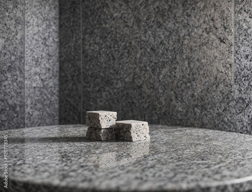 Three small blocks of stone are sitting on a table