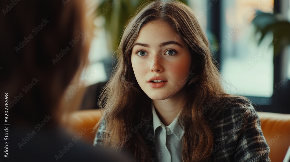 custom made wallpaper toronto digitalYoung woman engages in conversation at a cozy cafe during daylight hours