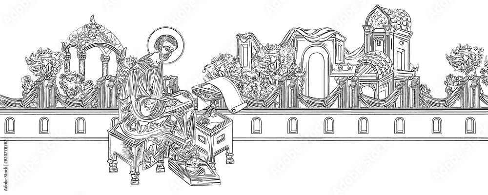Obraz premium Apostle Luke. Coloring Christian page in Byzantine style
