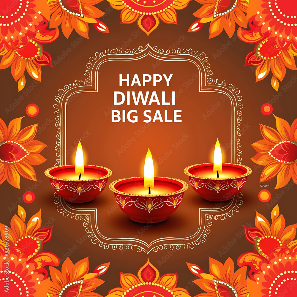 Naklejka premium happy diwali background with burning candles, dark and blurred background