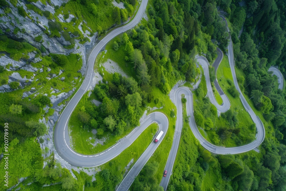 Road in autumn scenery - aerial shot. Beautiful simple AI generated image in 4K, unique.
