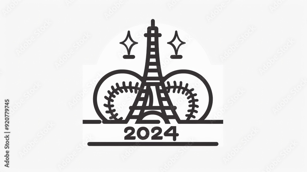 This image features the Eiffel Tower as the central element, surrounded by two baseball motifs and stars, emphasizing the connection between sports and the iconic Parisian landmark. This image features the Eiffel Tower as the central element, surrounded by two baseball motifs and stars, emphasizing the connection between sports and the iconic Parisian landmark.