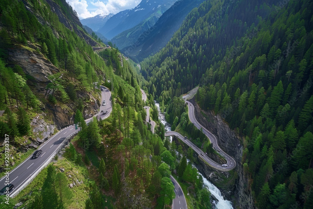 Road in autumn scenery - aerial shot. Beautiful simple AI generated image in 4K, unique. Road in autumn scenery - aerial shot. Beautiful simple AI generated image in 4K, unique.