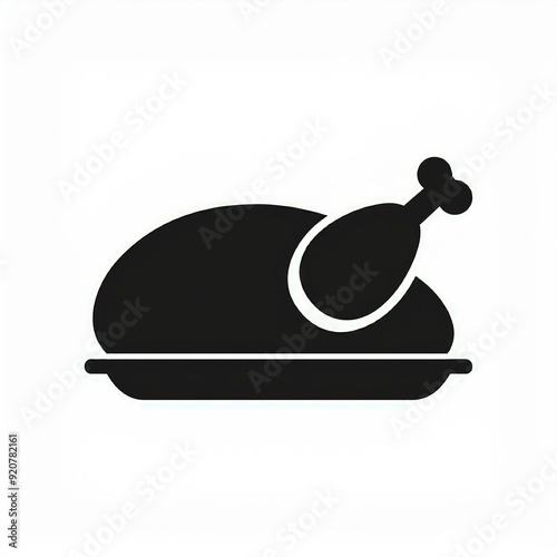 roasted turkey chicken black icon isolated on white