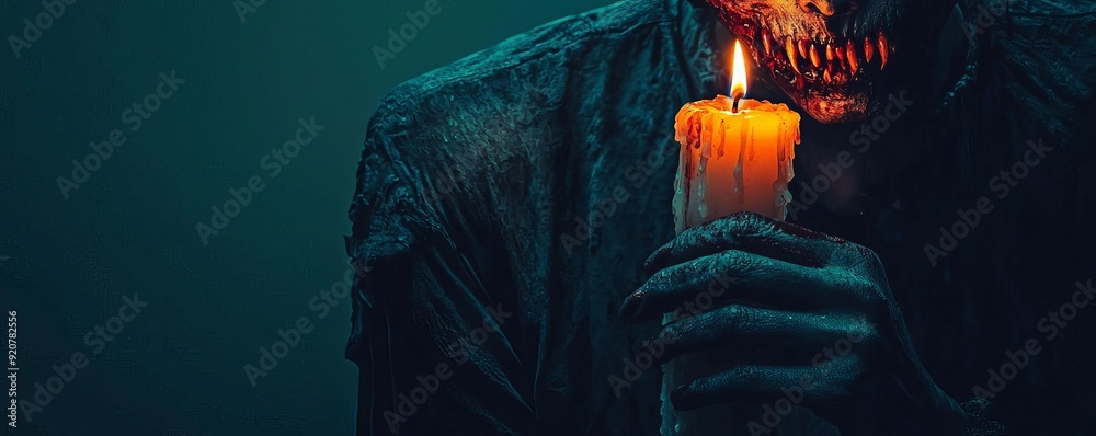 Mysterious vampire with fangs, illuminated by candlelight, Gothic intrigue Mysterious vampire with fangs, illuminated by candlelight, Gothic intrigue