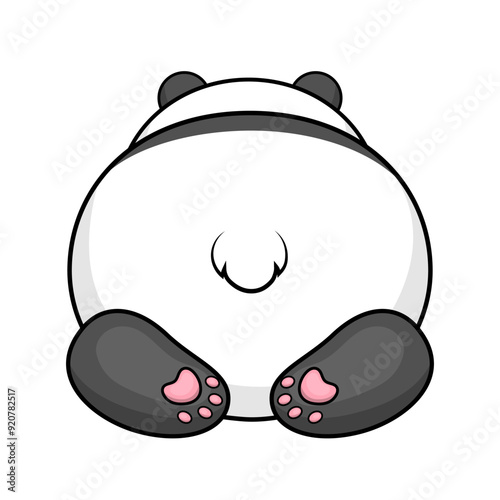 Cute cartoon panda's butt with tail and paws. Vector illustration of an animal isolated on white.