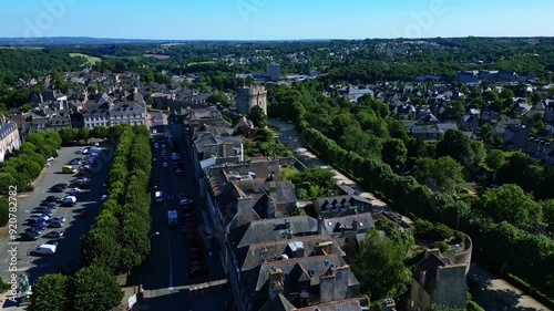 Approaching aerial movement about the castle of Dinan and its enviroment, France. photo