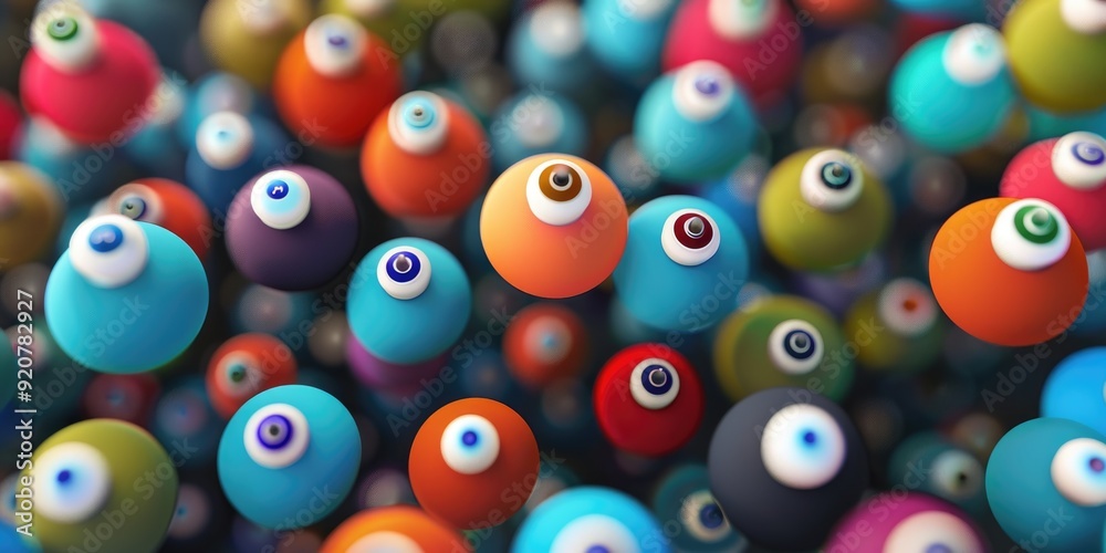Colorful collection of eyes and balls in a patterned abstract texture. Colorful collection of eyes and balls in a patterned abstract texture.