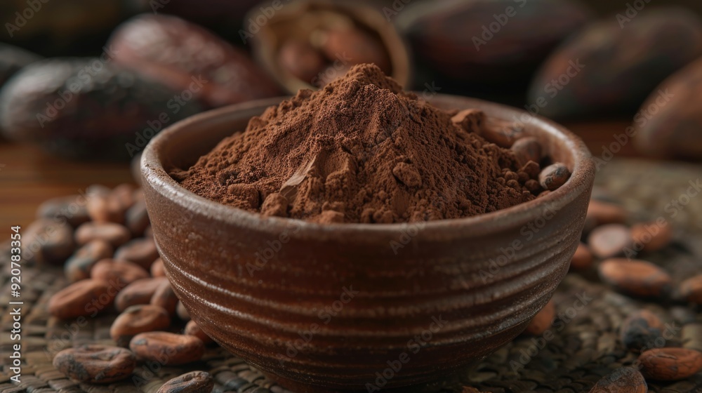 Variety of cocoa powder and coffee beans for cooking and baking. Variety of cocoa powder and coffee beans for cooking and baking.