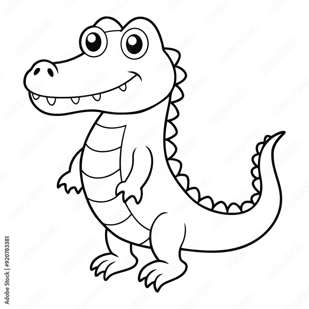 Fototapeta premium Crocodile Outline Design, Crocodile Clipart, Cute Baby Crocodile illustration in black and white