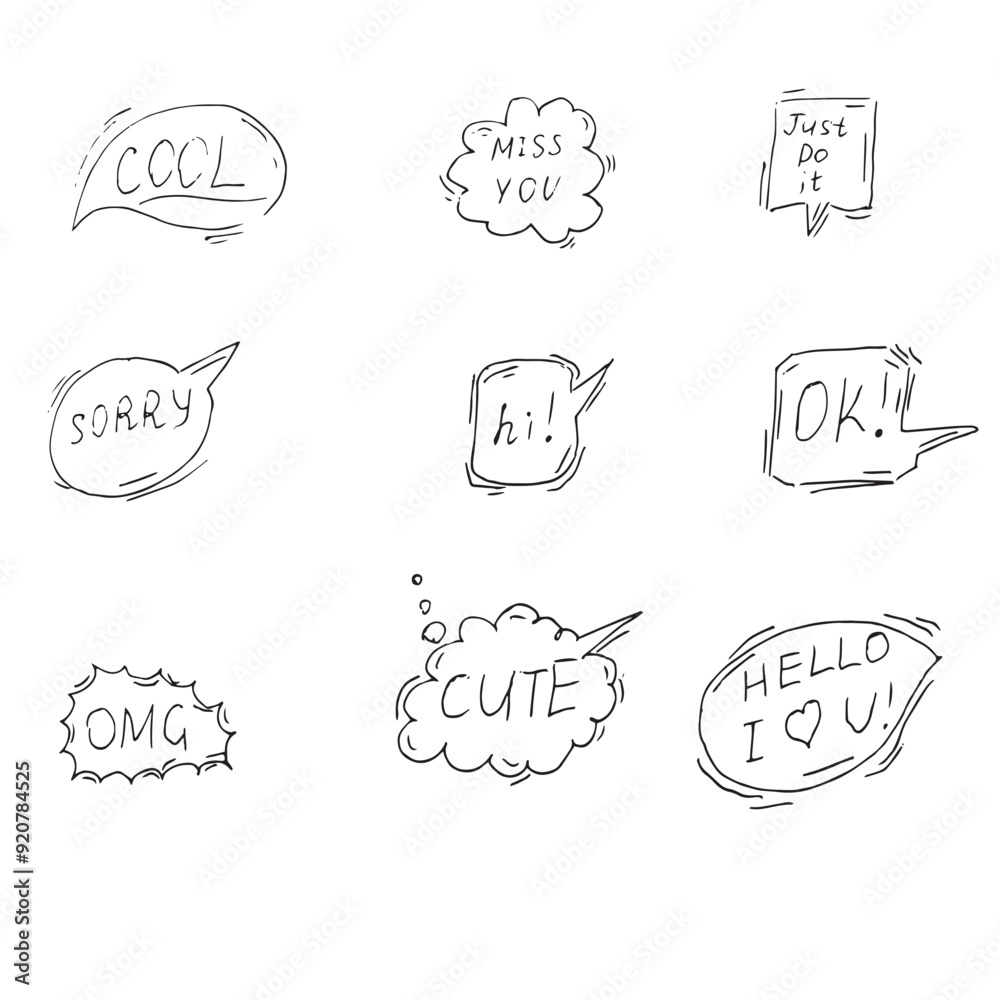 Obraz premium Hand drawn doodle elements cute and funny illustrations with hearts stars animals and symbols