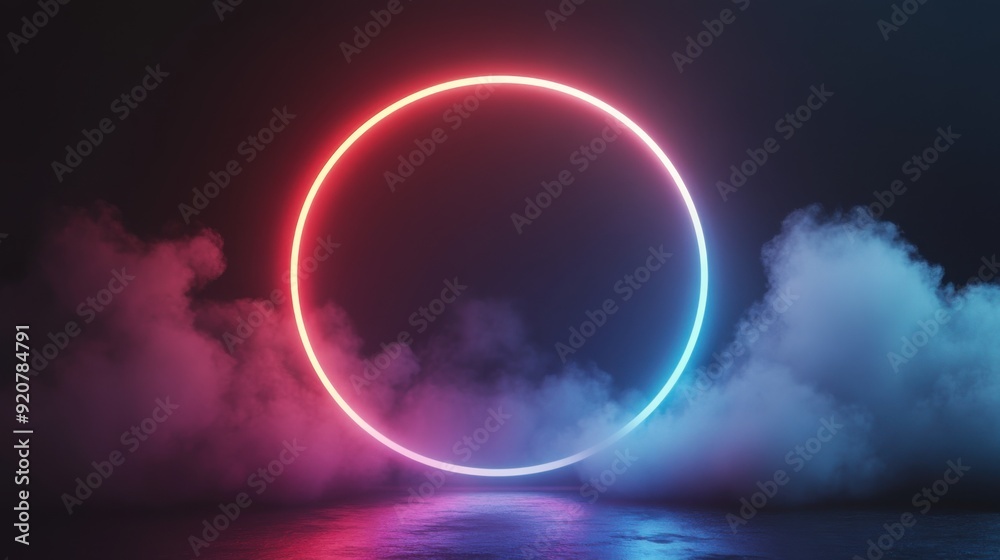 Naklejka premium Neon circle. Abstract dark background with neon circle. 3d rendering