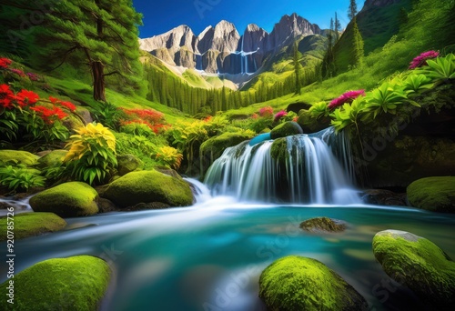 breathtaking landscapes featuring lush colorful majestic sparkling vibrant natural wonders under clear blue skies, scenery, nature, beauty, mountain