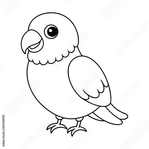 Lovebird Outline Design, Lovebird Clipart, Cute Baby Lovebird illustration in black and white