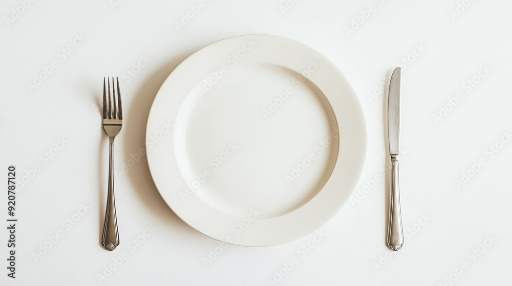 Simplicity in Dining: Empty White Plate and Cutlery Simplicity in Dining: Empty White Plate and Cutlery