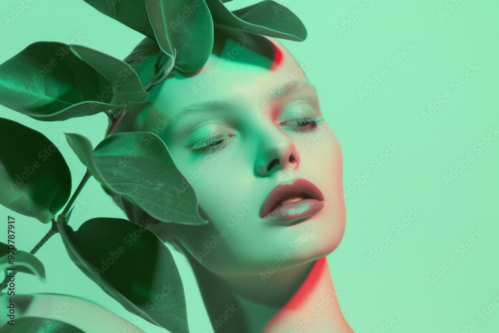 Blonde woman gazes at viewer with flower-adorned hair and floral motifs on skin, blending into riverside foliage. Beautiful simple AI generated image in 4K, unique. Blonde woman gazes at viewer with flower-adorned hair and floral motifs on skin, blending into riverside foliage. Beautiful simple AI generated image in 4K, unique.