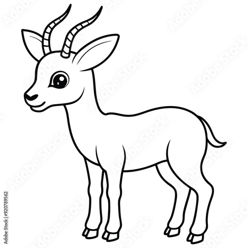 Springbok Outline Design, Springbok Clipart, Cute Baby Springbok illustration in black and white
