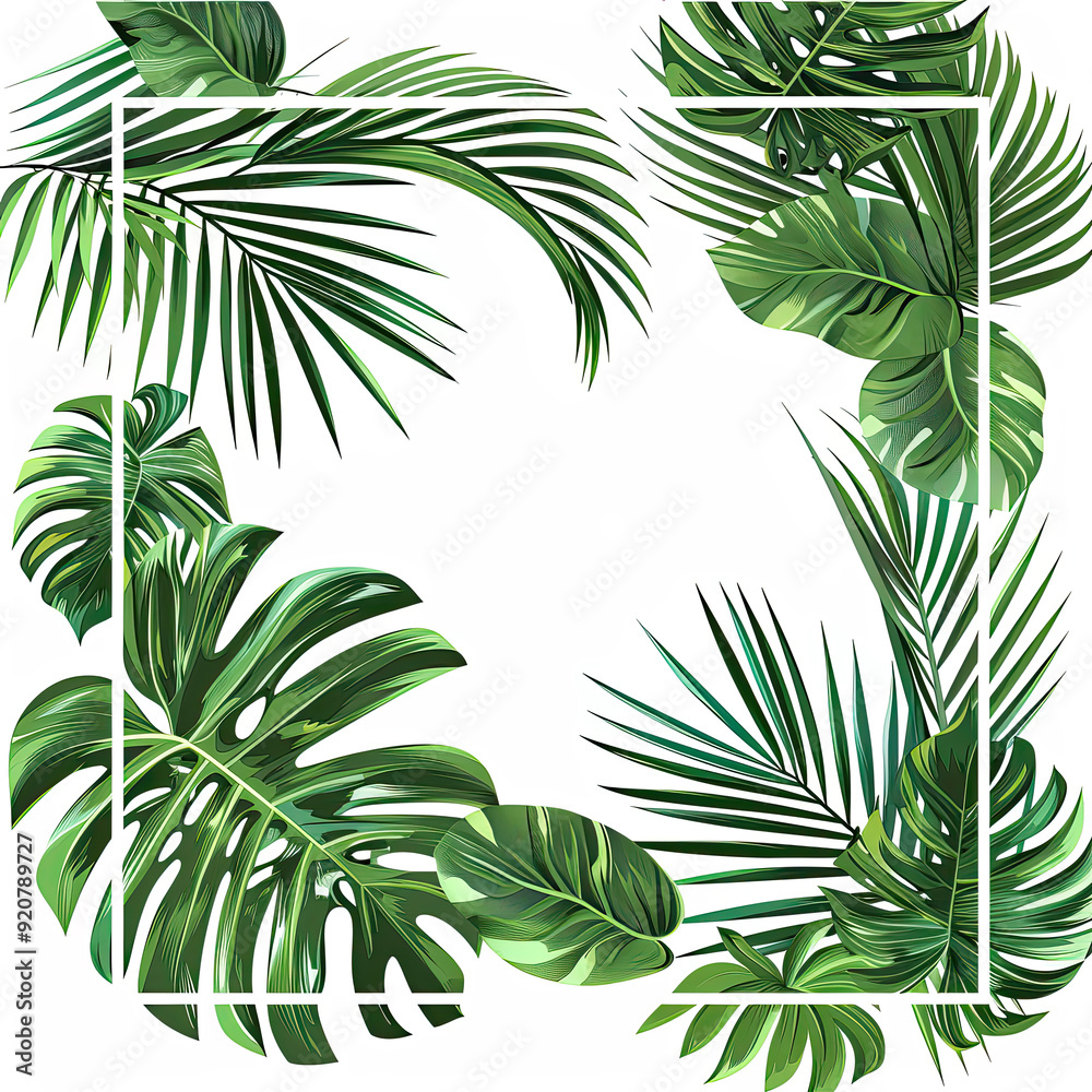 summer sale banner on a white background, with tropical leaves summer sale banner on a white background, with tropical leaves