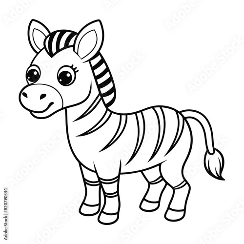 Zebra Outline Design, Zebra Clipart, Cute Baby Zebra illustration in black and white