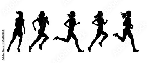 Run, sport athletic logo, group of running women