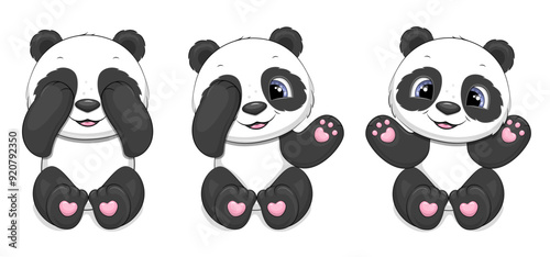 Cuadro en lienzo Set of cute cartoon pandas