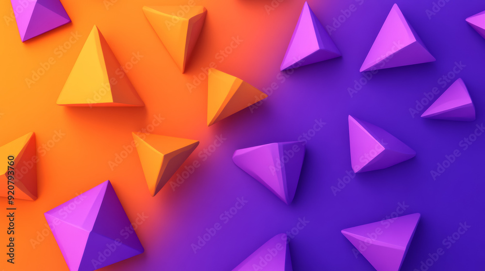 A smooth gradient of orange and deep purple with scattered geometric shapes like triangles and hexagons subtly resembling Halloween figures 
