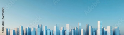 A minimalist urban cityscape in blueprint style, sharp lines, blue and white, futuristic architecture, soft lighting