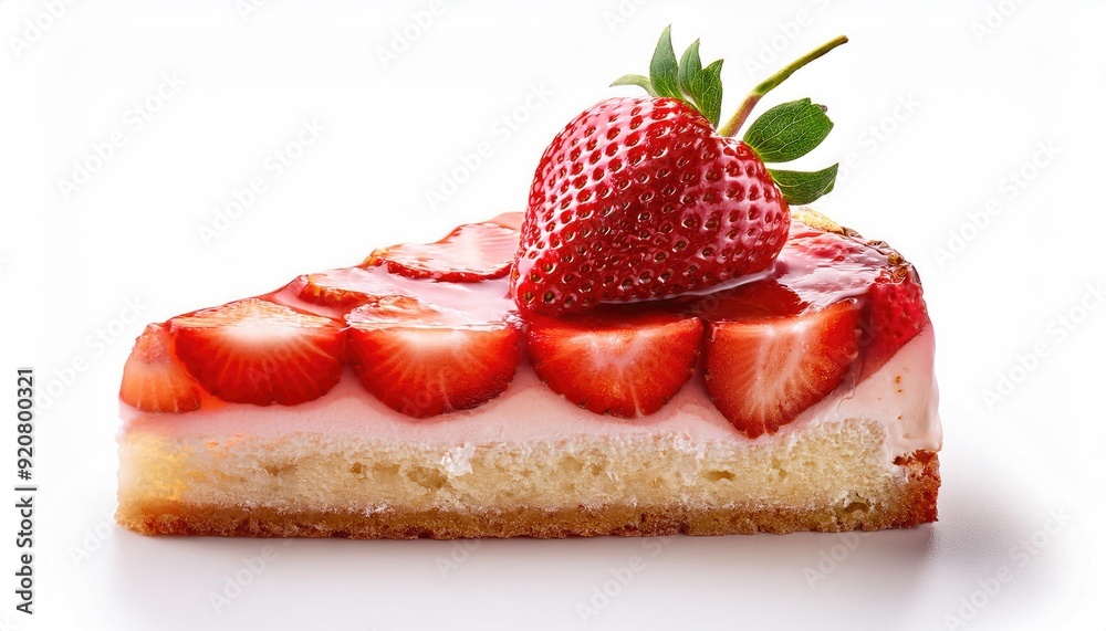 A piece of strawberry cake on white background A piece of strawberry cake on white background