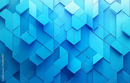 An abstract 3D rendering with cubes and a blue geometric background