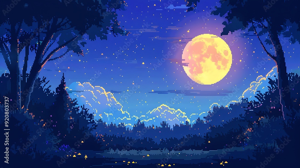 Naklejka premium starry night sky pixel art