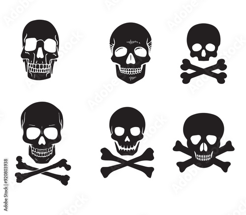 Skull silhouette, isolated on white background. Vector illustration, traditional Halloween decorative element. Halloween silhouette black skull logo - for scary design or decor.
