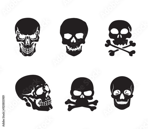 Skull silhouette, isolated on white background. Vector illustration, traditional Halloween decorative element. Halloween silhouette black skull logo - for scary design or decor.
