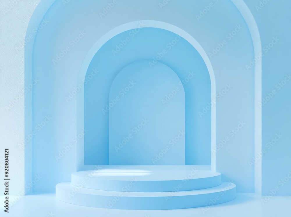 Abstract blue composition with podium, 3D rendering, 3D illustration Abstract blue composition with podium, 3D rendering, 3D illustration