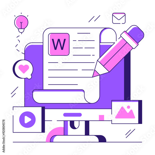 A colored design illustration of online content writing

