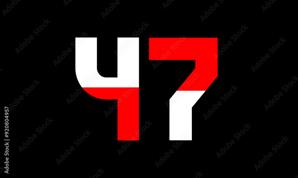 Fototapeta premium 47 Red White Half Modern Number Logo