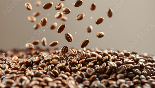 coffee beans falling down 4k isolated with white highlights, png